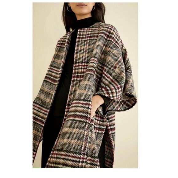 Eva Franco Plaid Wool Blend Kimono Coat Wrap Jacket XS/S Oversized - Picture 1 of 6